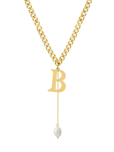 Titanium 316L Stainless Steel Imitation Pearl Tassel  Letter B Vintage Necklace with e-coated waterproof