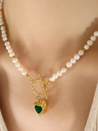 Titanium Steel Freshwater Pearl Heart Minimalist Necklace
