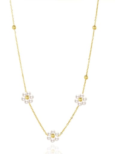 Titanium Steel Imitation Pearl Flower Minimalist Necklace