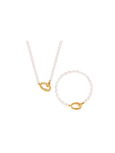 Dainty Geometric Titanium Steel Freshwater Pearl Bracelet and Necklace Set