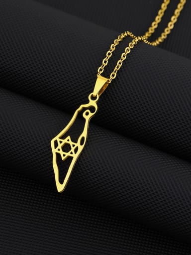 Golden necklace Titanium Steel Medallion Ethnic Map Of Israel Pendant Necklace