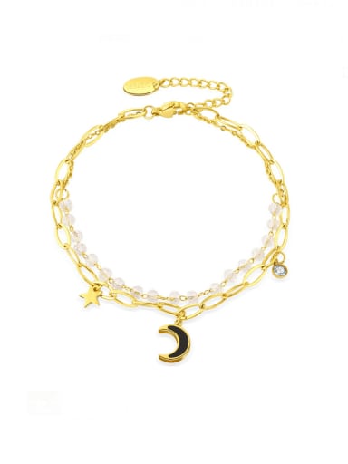Stainless steel Moon Vintage Double Laye  Hollow Chain Strand Bracelet