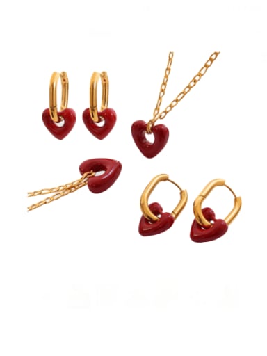Titanium Steel Vintage Heart  Enamel Earring and Necklace Set