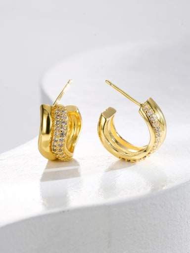 H01371 Gold Brass Cubic Zirconia Geometric Dainty Stud Earring
