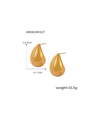 F1328 Gold Earrings Titanium Steel Rhinestone Water Drop Hip Hop Stud Earring