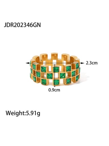 JDR202346GN Stainless steel Rhinestone Geometric Hip Hop Band Ring
