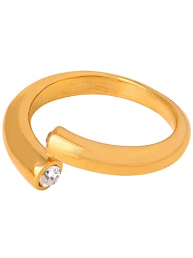 A503 Gold Ring Titanium Steel Glass Stone Geometric Hip Hop Band Ring