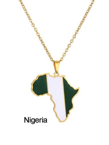 Nigeria, Africa Stainless steel Enamel Medallion Ethnic Map of Africa Pendant Necklace