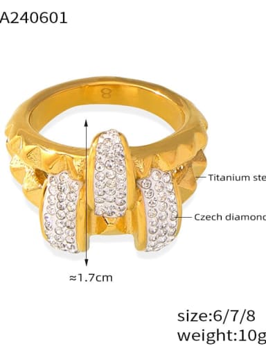A061 Golden Ring Titanium Steel Cubic Zirconia Bowknot Trend Band Ring