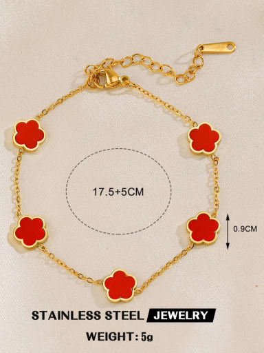 Red Flower Bracelet Stainless steel Enamel Clover Minimalist Link Bracelet