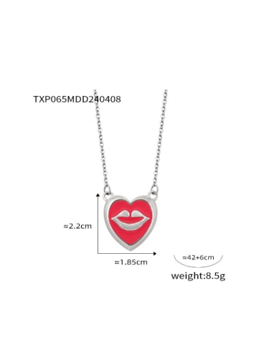 TXP065 Steel Pink Necklace Brass Enamel  Heart Hip Hop Earring and Necklace Set