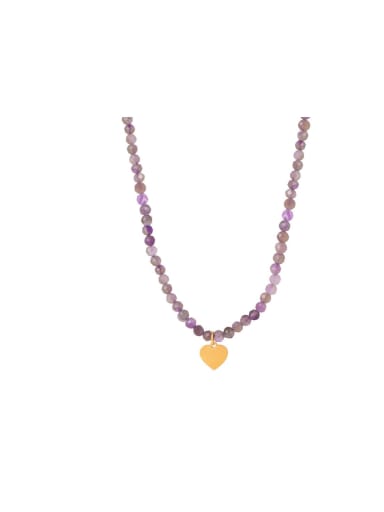 custom Titanium Steel Natural Stone Purple Heart Dainty Beaded Necklace