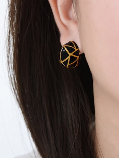 F992 Weight Black Glazed Gold Earrings Titanium Steel Enamel Geometric Trend Stud Earring
