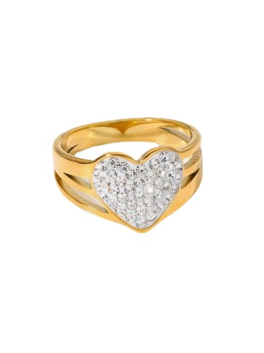 Stainless steel Rhinestone Heart Trend Band Ring