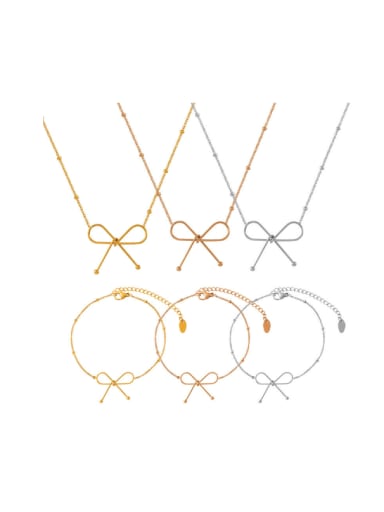 Titanium Steel Minimalist Bowknot  Bracelet and Necklace Set