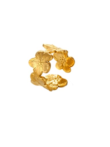 Golden Flower Ring Stainless steel Flower Hip Hop Band Ring