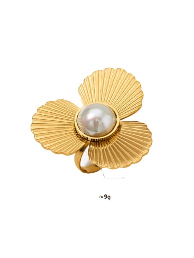 Golden Ring A KBJ435 Stainless steel Imitation Pearl Minimalist Flower   Earring Ring and Necklace Set