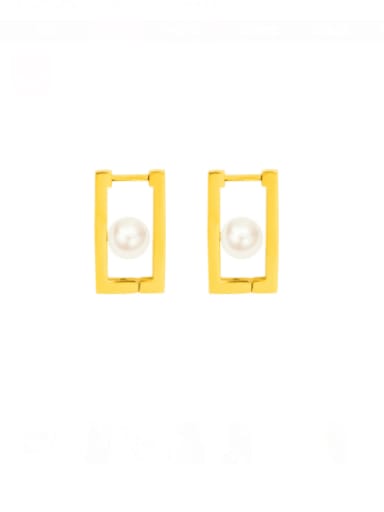 F371 gold earrings 1.1x2cm Titanium Steel Imitation Pearl Geometric Minimalist Stud Earring