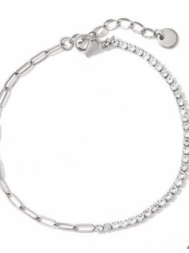 White Diamond Silver Foot Chain A407 Geometric Dainty Stainless steel Cubic Zirconia Anklet