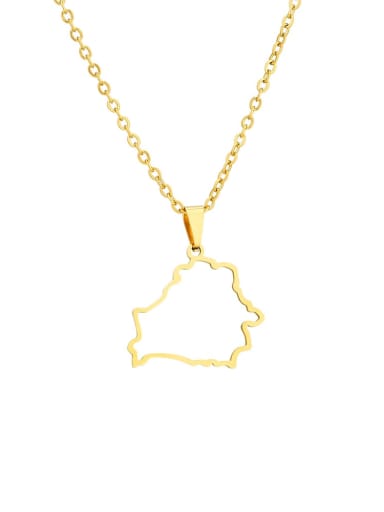 Stainless steel Medallion Ethnic Hollow gold Belarus map design Necklace