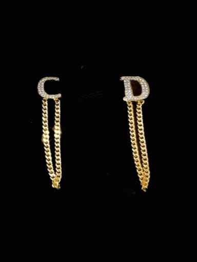 Brass Cubic Zirconia Letter Tassel Vintage Threader Earring