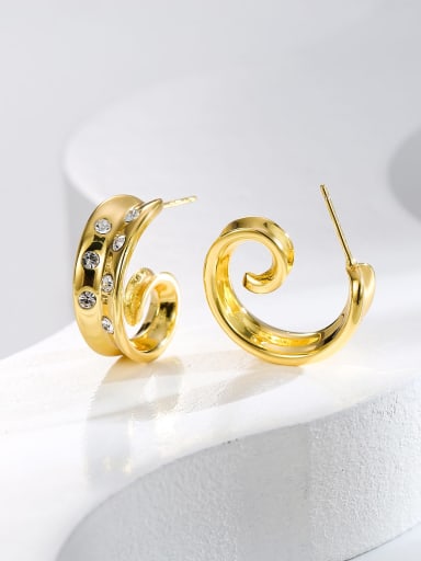 H01349 Gold Brass Cubic Zirconia Geometric Trend Stud Earring