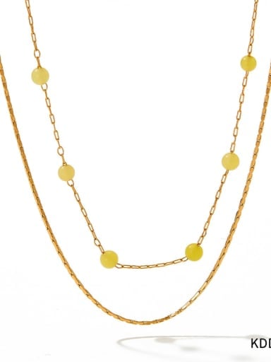(Necklace) Yellow Natural Stone KDD074 Stainless steel Natural Stone Hip Hop Irregular  Bracelet and Necklace Set
