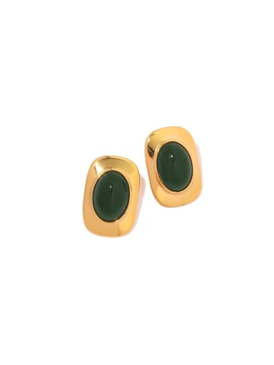 custom Stainless steel Emerald Green Oval Vintage Stud Earring