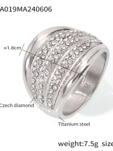 A019 Steel Ring Titanium Steel Cubic Zirconia Geometric Trend Band Ring
