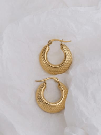 f477 gold glossy Earrings Titanium 316L Stainless Steel Hollow Geometric Vintage Huggie Earring with e-coated waterproof