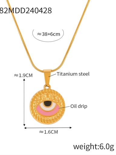 P1982 Gold Pink Oil Drop Necklace Titanium Steel Enamel Evil Eye Vintage Necklace