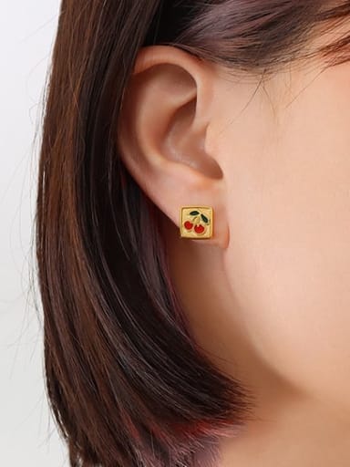 gold Titanium Steel Enamel Friut Minimalist Stud Earring