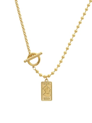 P234 gold necklace 42cm Titanium Steel Geometric Hip Hop Asymmetry Beaded Necklace