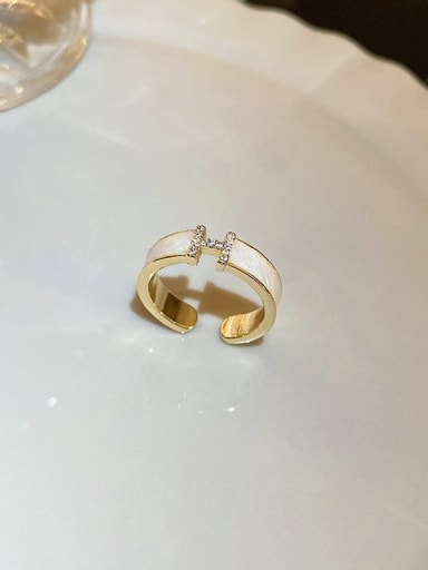 Brass Cubic Zirconia Letter Minimalist Band Ring