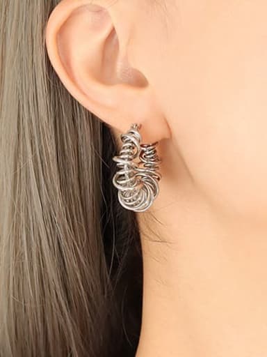 F195 steel color earrings Brass Geometric Hip Hop Huggie Earring