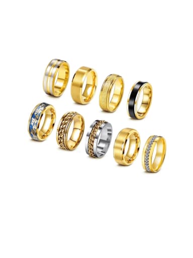 Nine piece gold set Stainless Steel Geometric Hip Hop Stackable Men's Ring Set