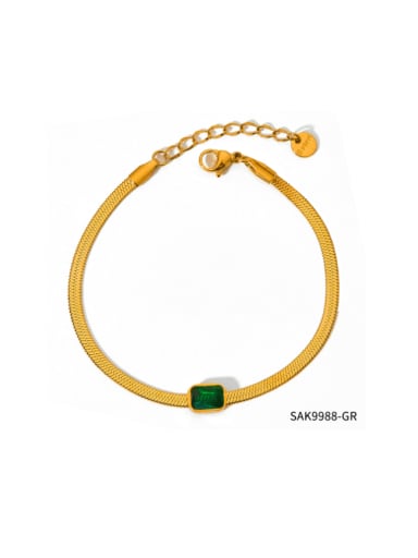SAK9988 Golden+ Green Stainless steel Glass Stone Snake bone chain Minimalist Link Bracelet
