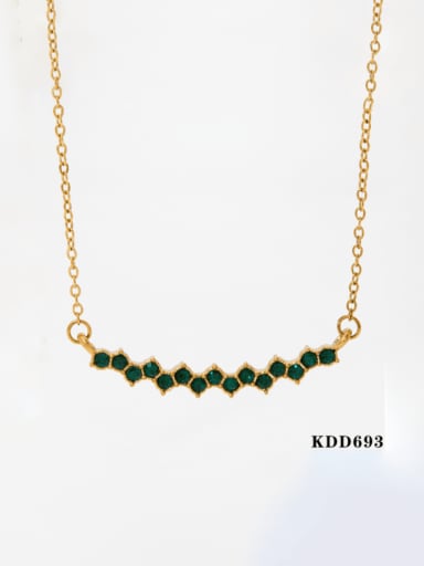 Gold + Green  KDD693 Stainless steel Cubic Zirconia Geometric Dainty Necklace