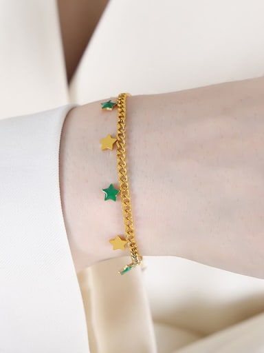E435 Green Drop Oil Gold Bracelet 15 5cm Titanium Steel Enamel Trend Pentagram Bracelet and Necklace Set