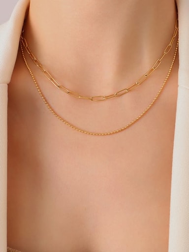 P869 double layer gold necklace Titanium Steel Geometric Minimalist Multi Strand Necklace