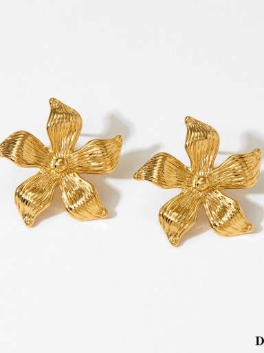 Golden Flower Earrings D2838 Stainless steel Flower Trend Stud Earring