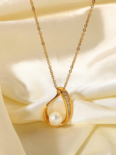 Stainless steel Freshwater Pearl White Water Drop Dainty Necklace