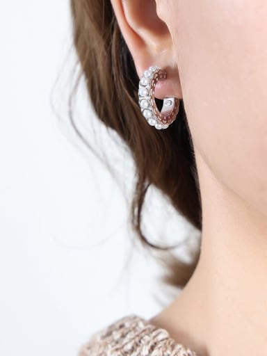 F826 Steel Color Earrings Titanium Steel Imitation Pearl Geometric Dainty Stud Earring