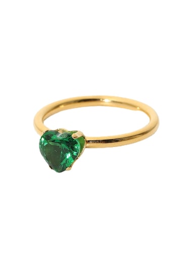 Stainless steel Cubic Zirconia Green Heart Dainty Band Ring