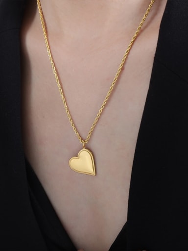 P1589 Gold Necklace 50cm Titanium Steel Minimalist Heart Earring and Necklace Set
