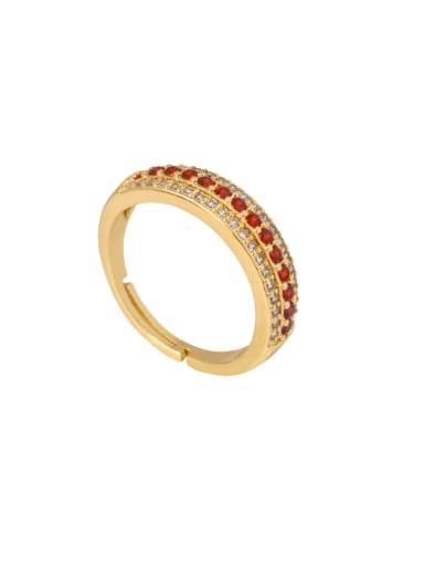 A699 Red Diamond Ring Brass Rhinestone Geometric Minimalist Band Ring