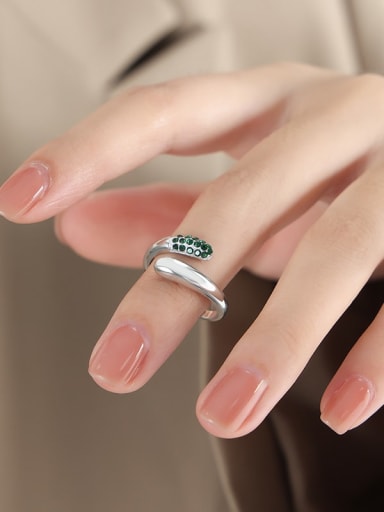 A002 Steel Green Water Diamond Ring Titanium Steel Cubic Zirconia Geometric Trend Band Ring