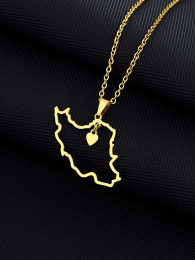 custom Stainless steel Medallion Ethnic Iran Heart Map Pendant Necklace