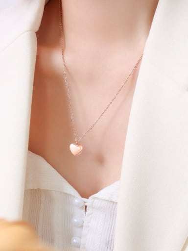 P051 rose peach heart necklace 50 +5cm Titanium Steel Heart Minimalist Necklace