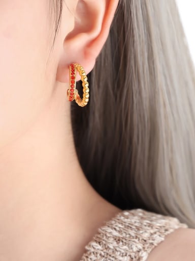 F868 Gold Red Rhinestone Earrings Titanium Steel Cubic Zirconia Geometric Dainty Stud Earring